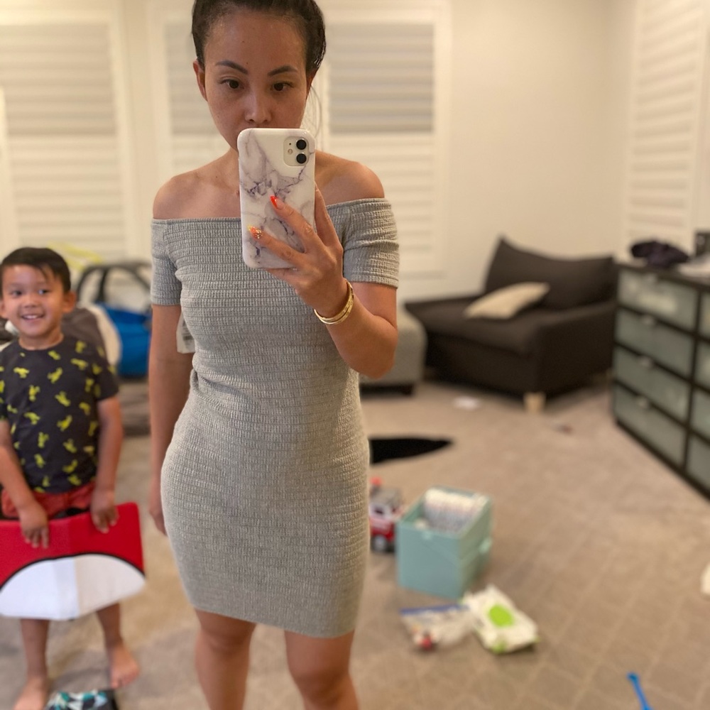 Grey topshop off the shoulder mini dress